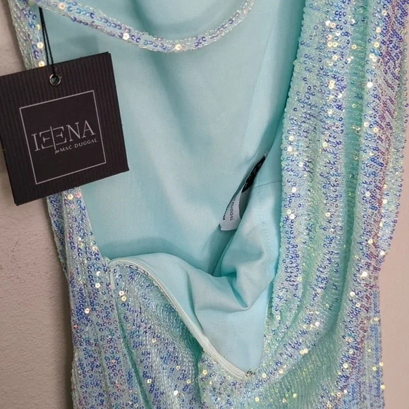 Ieena For Mac Duggal Gown Womens Size 0 Icey Blue Dress Sequined One Shoulder - Picture 12 of 15